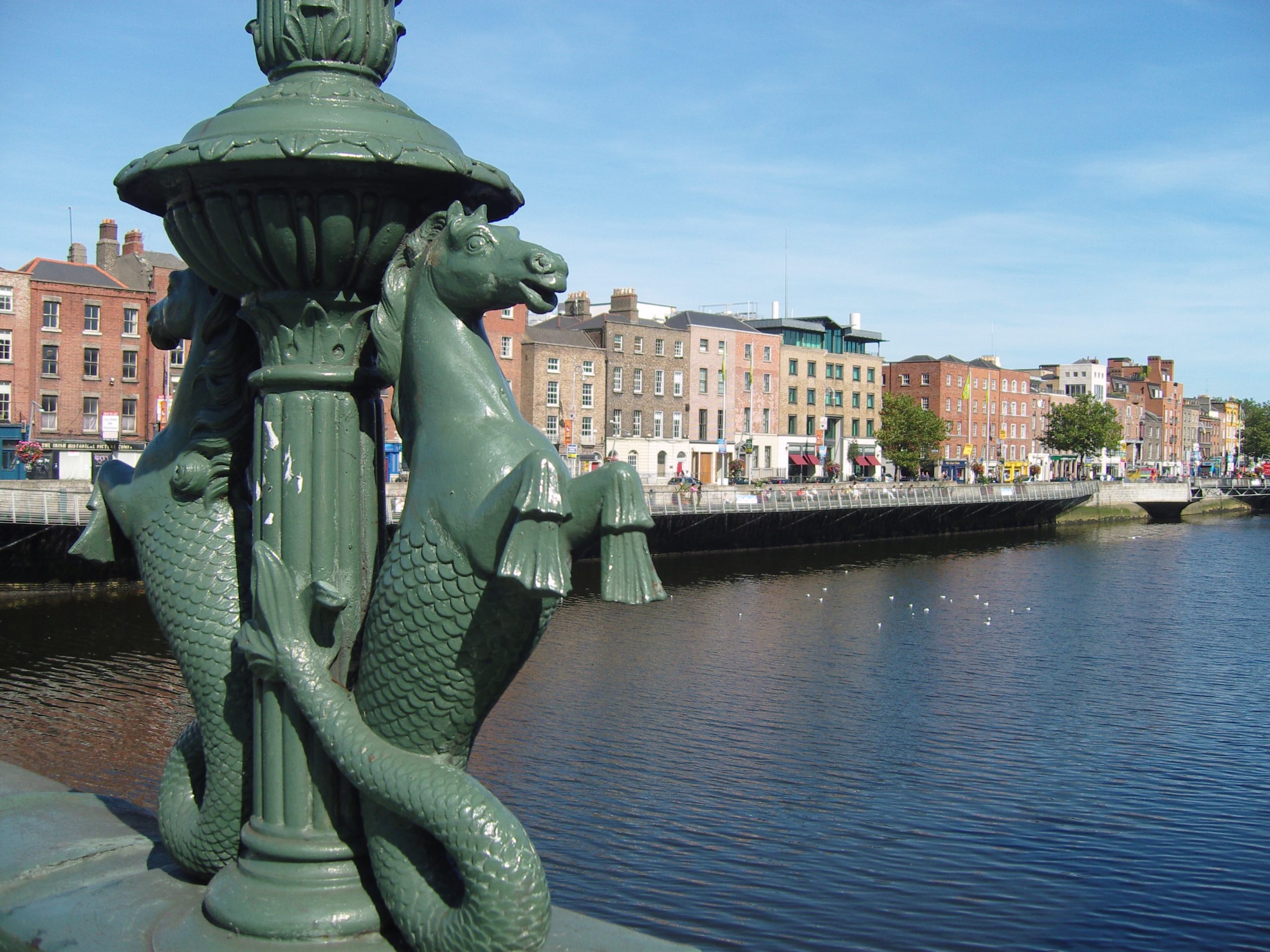 Horse mermaid statue near body of water in Dublin
