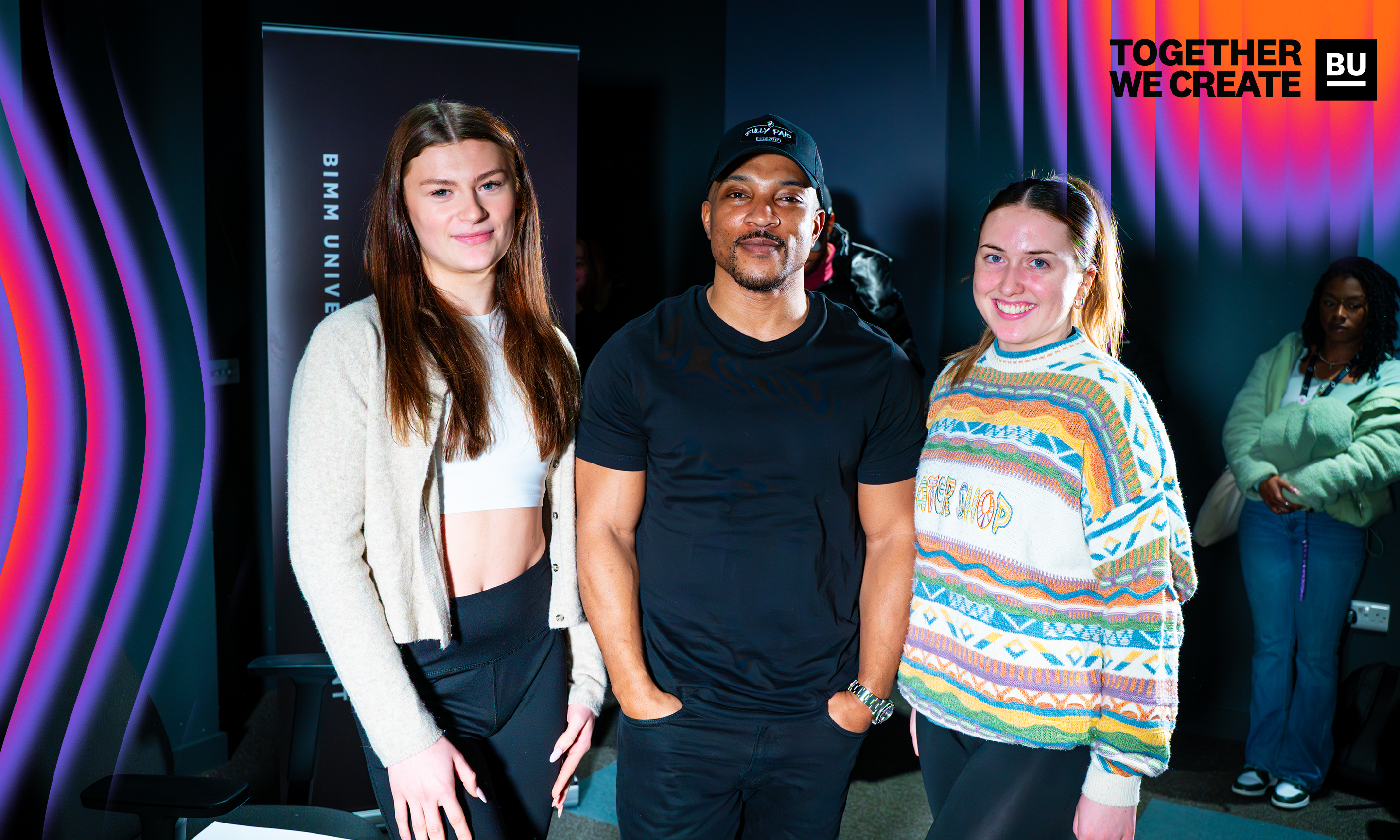 Aria and Justine pose with Actor Ashley Walters